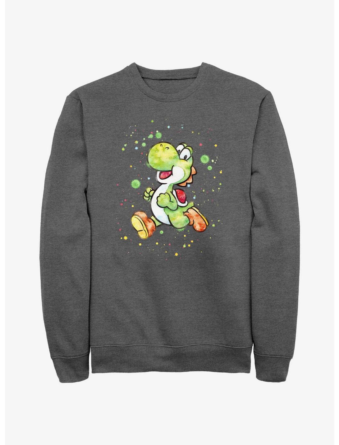 Nintendo Mario Watercolor Yoshi Sweatshirt, CHAR HTR, hi-res