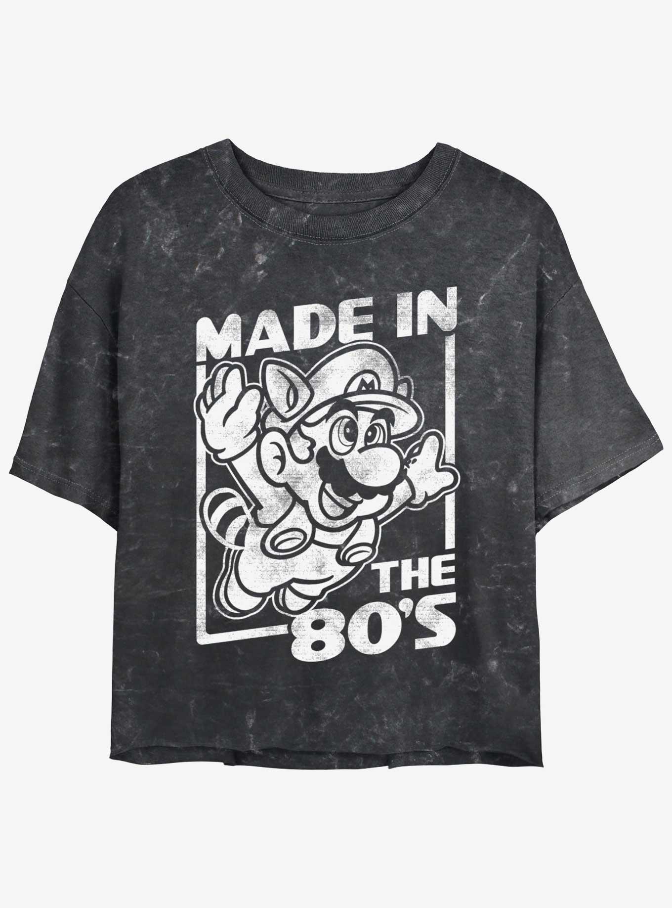 Nintendo Mario Made In The 80's Mineral Wash Girls Crop T-Shirt, BLACK, hi-res