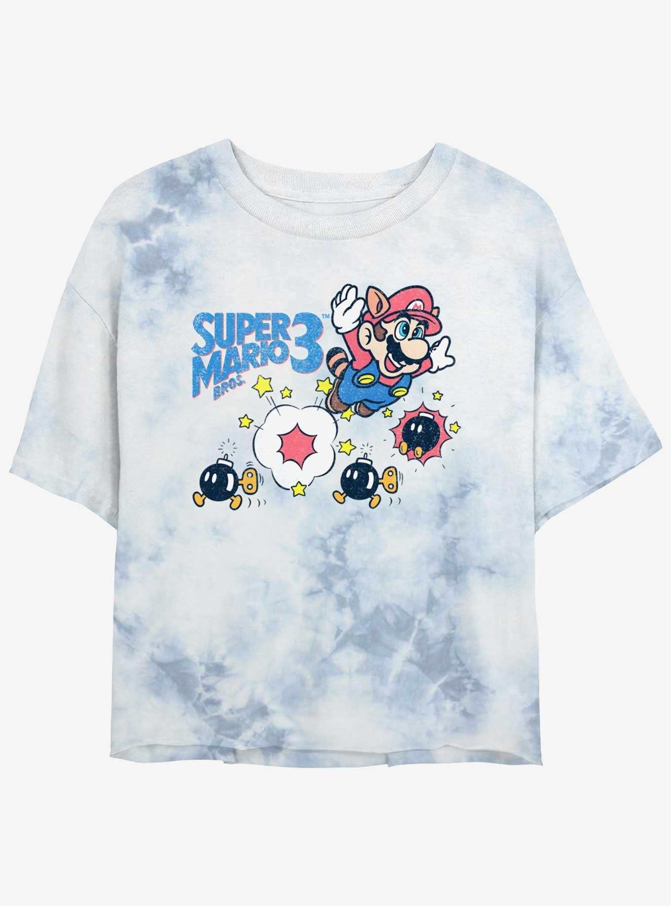 Nintendo Mario Retro Summer Tie-Dye Girls Crop T-Shirt, WHITEBLUE, hi-res