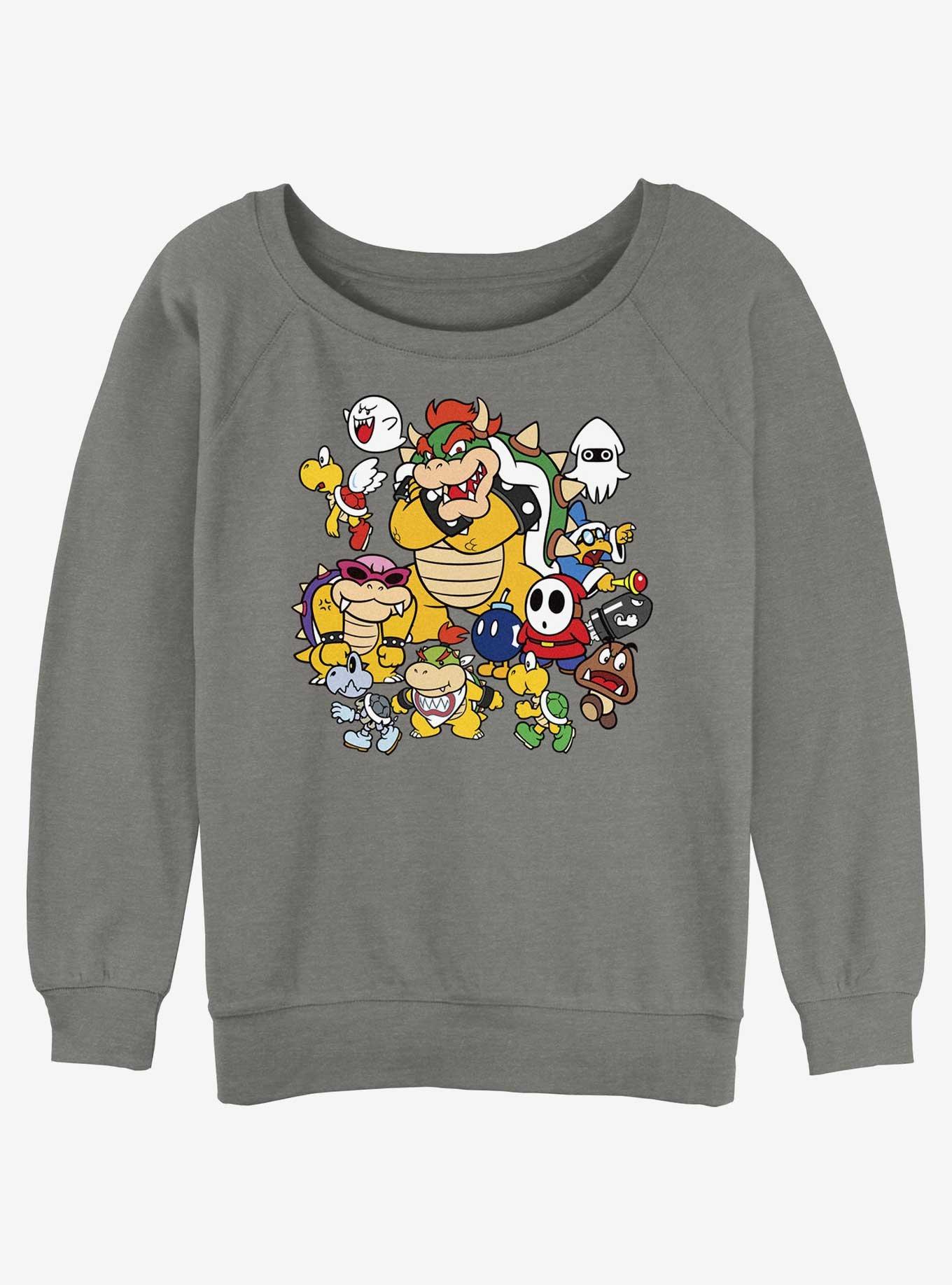 Nintendo Super Mario Villain Stack Girls Slouchy Sweatshirt, GRAY HTR, hi-res