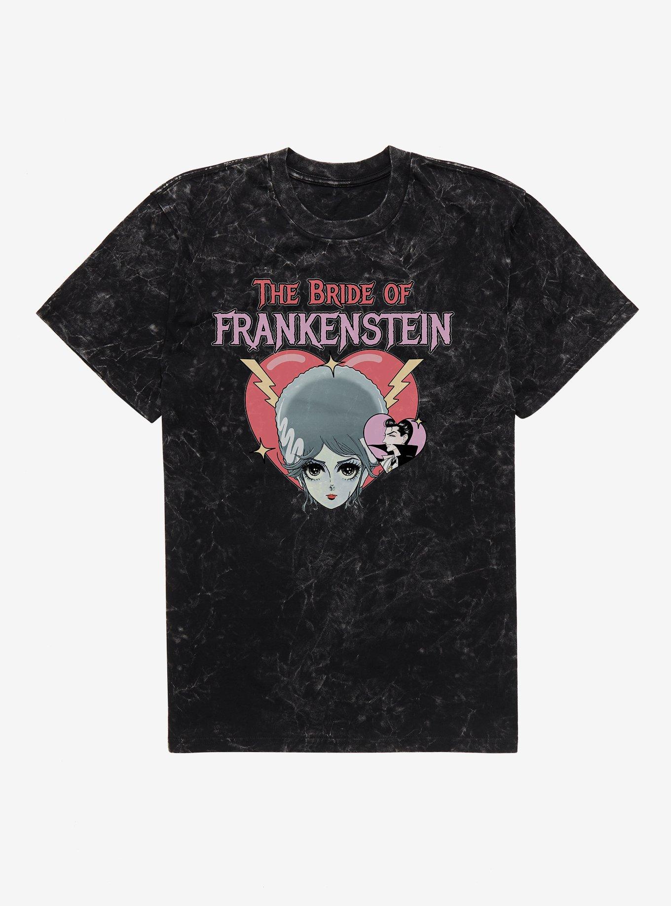 Monsters Anime The Bride Of Frankenstein Mineral Wash T-Shirt, BLACK MINERAL WASH, hi-res