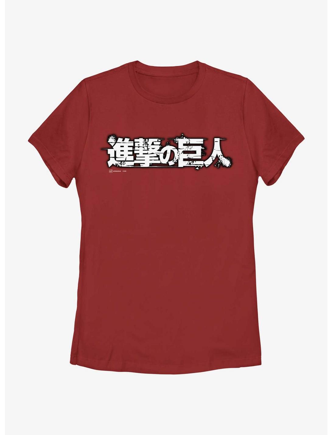 Attack on Titan Japanese Logo Womens T-Shirt, RED, hi-res