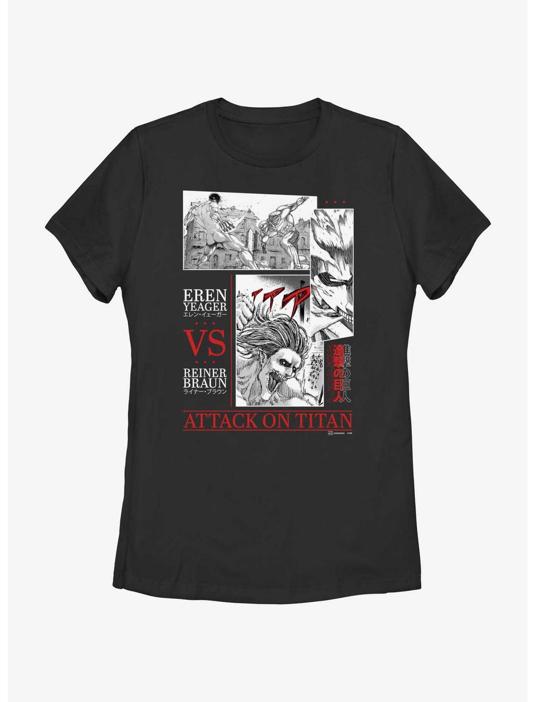 Attack on Titan Eren vs. Reiner Battle Sequence Womens T-Shirt, BLACK, hi-res