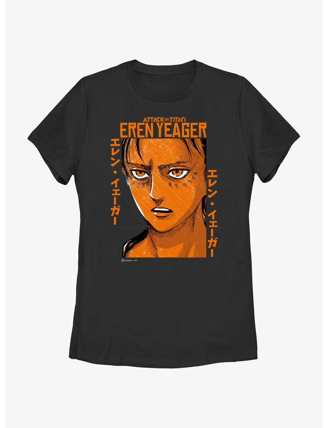 Attack on Titan Eren Yeager Portrait Womens T-Shirt, BLACK, hi-res