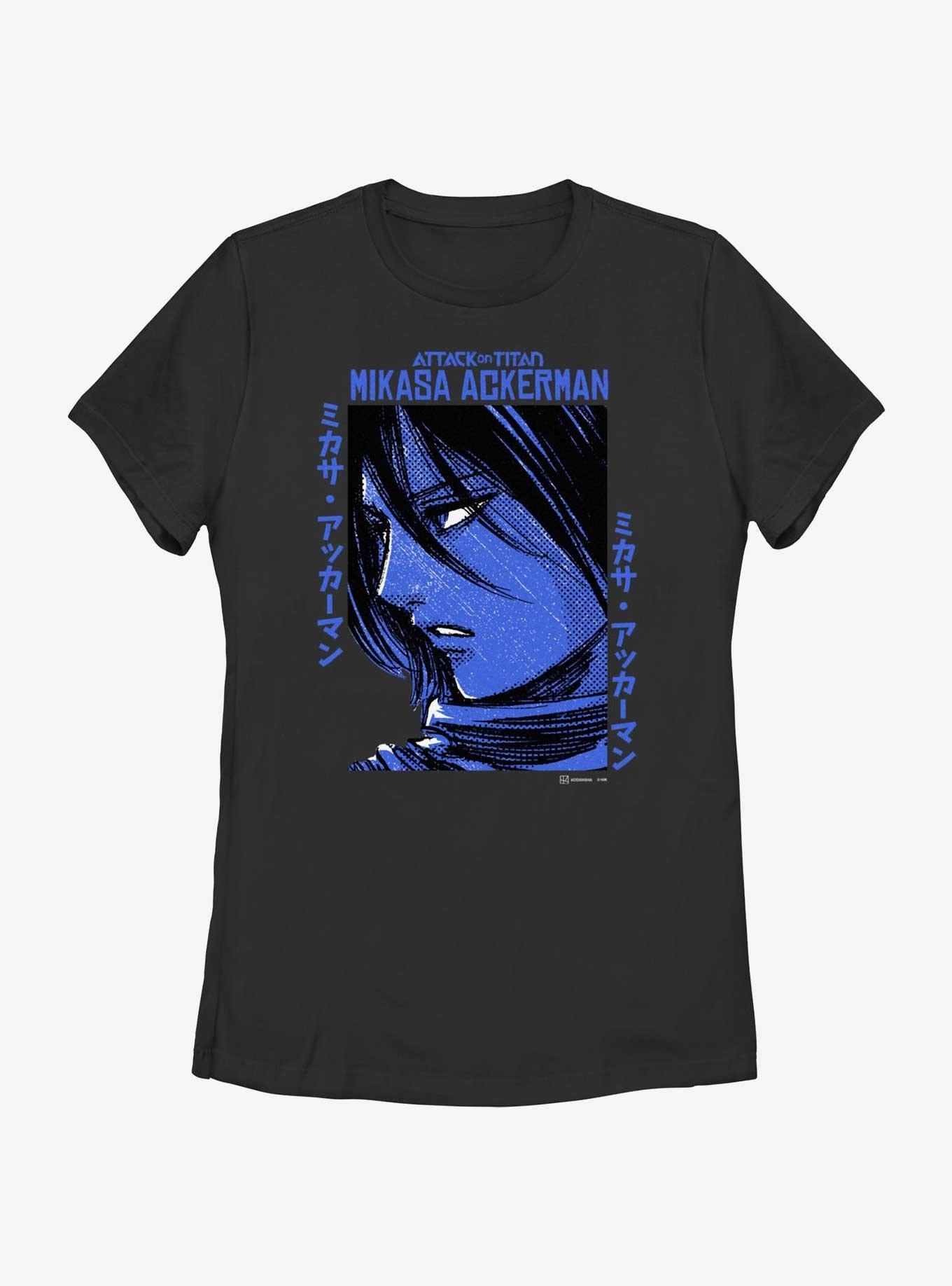 Attack on Titan Mikasa Ackerman Portrait Womens T-Shirt, BLACK, hi-res