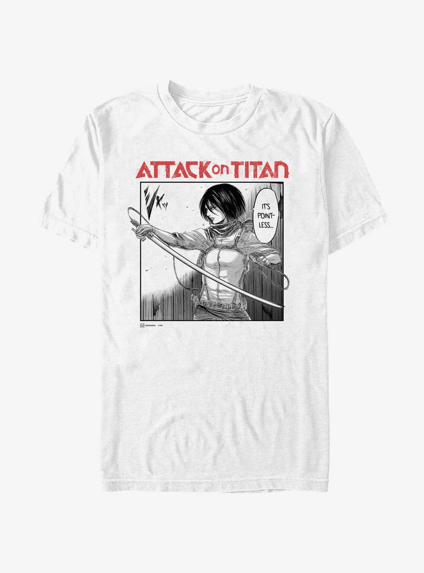 Attack on Titan Mikasa It's Pointless Manga T-Shirt BoxLunch Web Exclusive, WHITE, hi-res