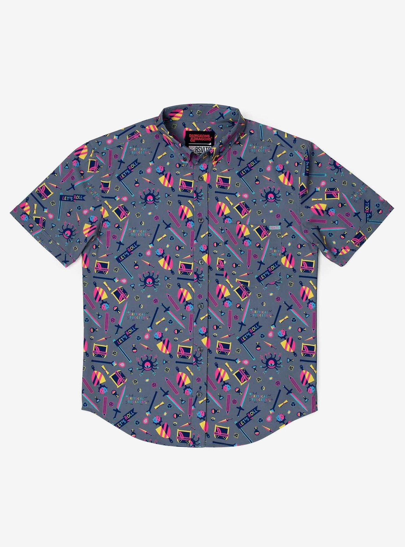 RSVLTS Dungeons & Dragons "Let's Roll" Button-Up Shirt, GREY, hi-res