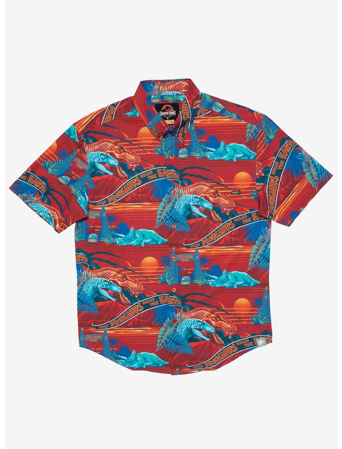 RSVLTS Jurassic Park "Don't Move" Button-Up Shirt, RED, hi-res
