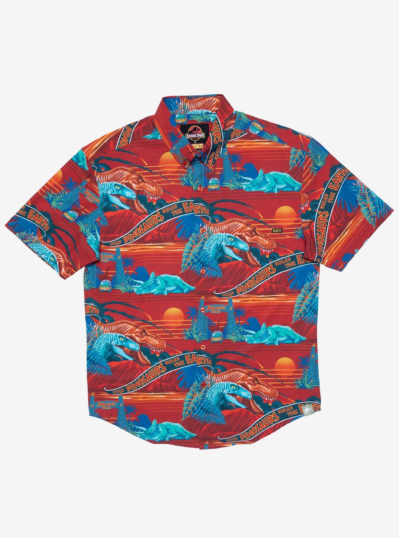 RSVLTS Jurassic Park "Don't Move" Button-Up Shirt, RED, hi-res