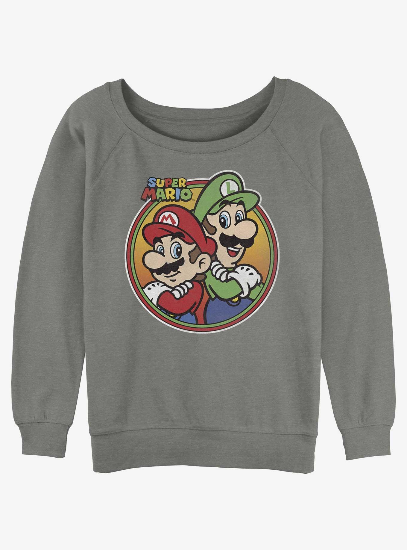 Nintendo Mario Mario and Luigi Badge Girls Slouchy Sweatshirt, GRAY HTR, hi-res