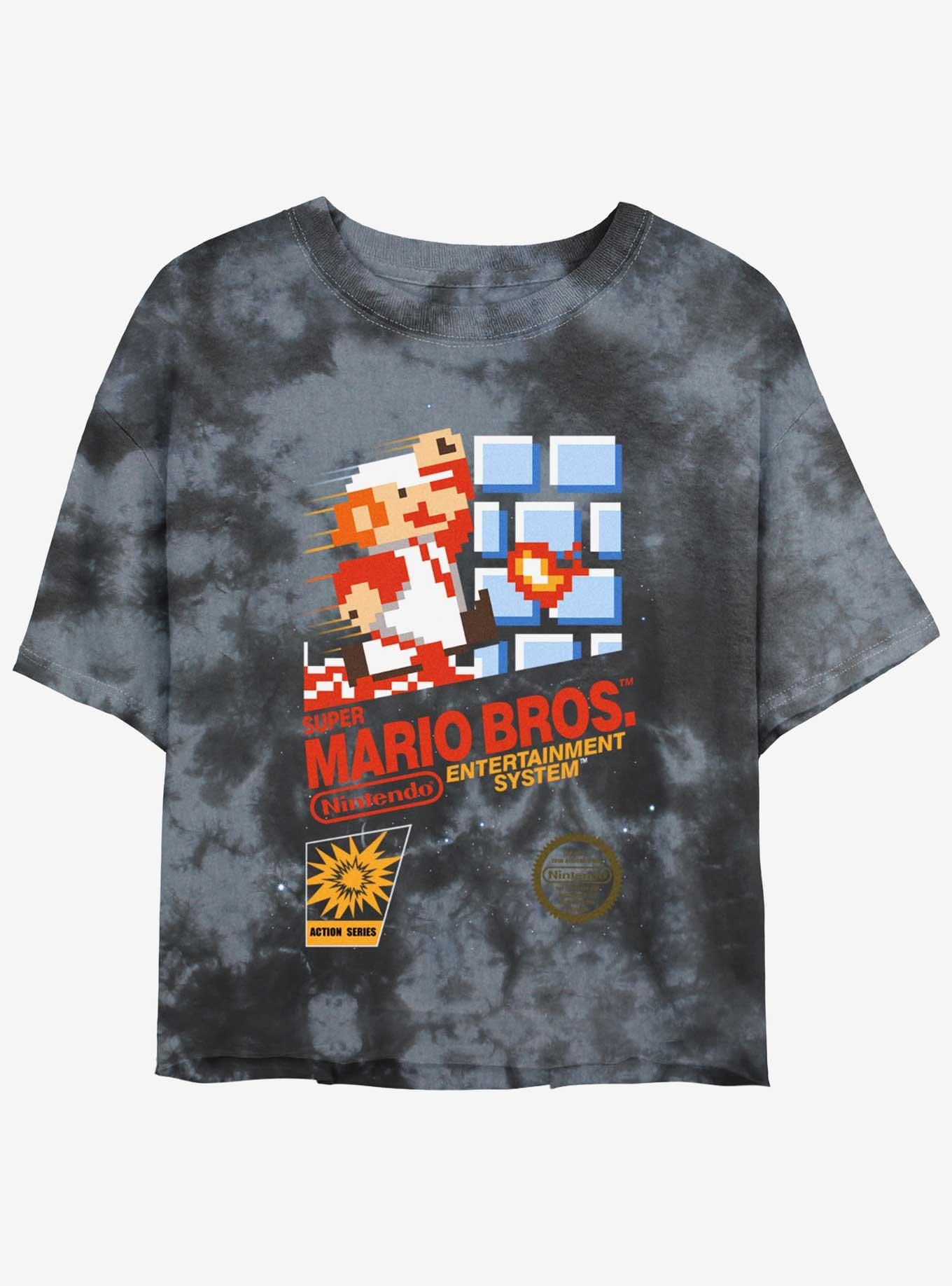 Nintendo Mario Pixel Mario Tie-Dye Girls Crop T-Shirt, BLKCHAR, hi-res