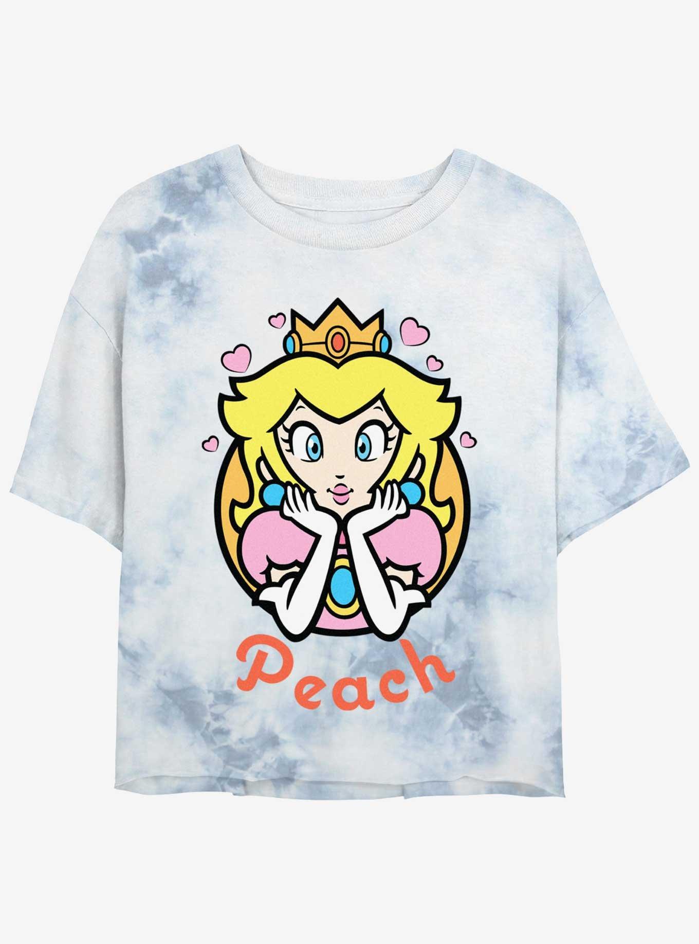 Nintendo Mario Peach Hearts Tie-Dye Girls Crop T-Shirt, WHITEBLUE, hi-res