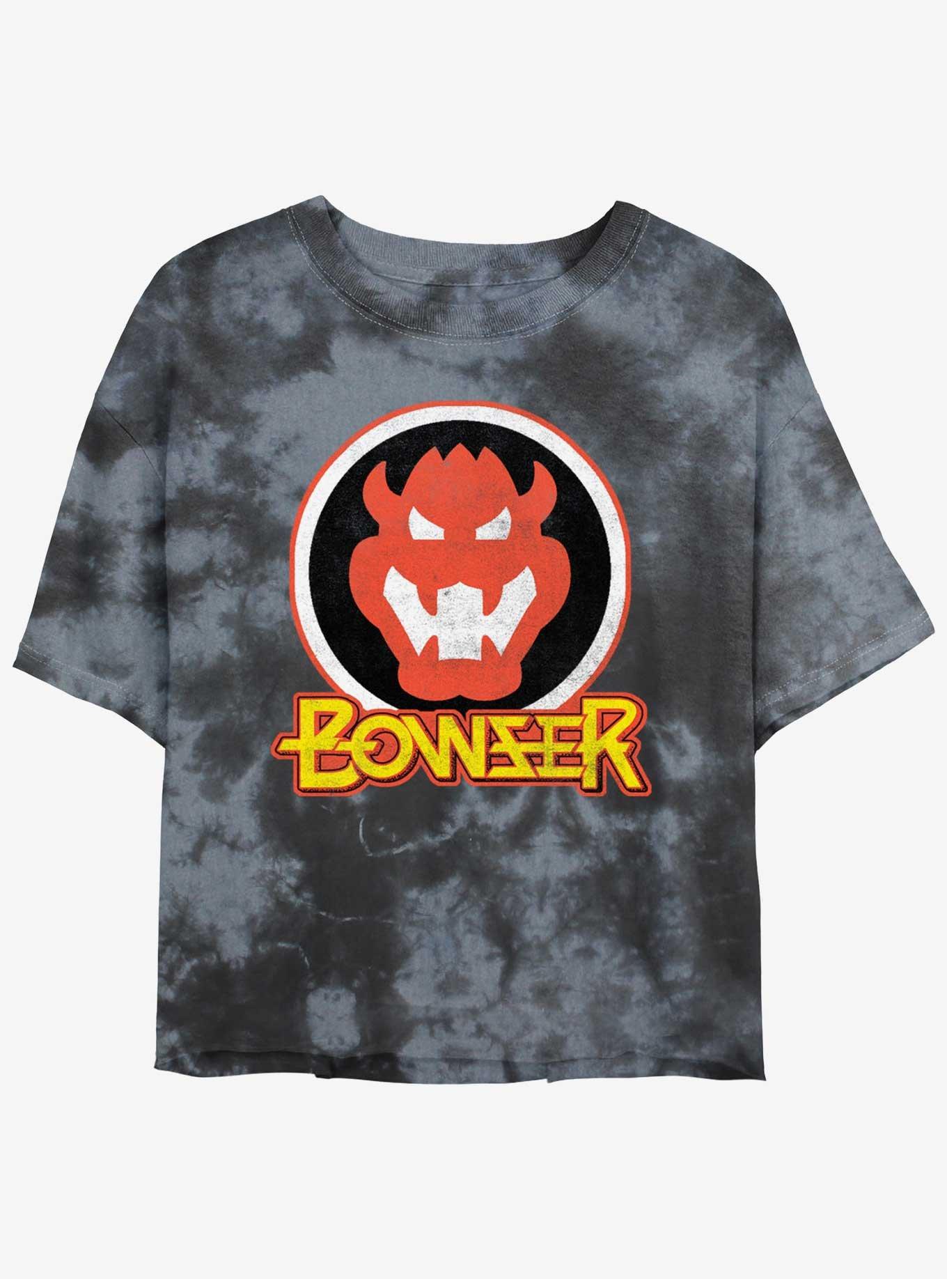 Nintendo Mario Bowser Badge Tie-Dye Girls Crop T-Shirt, BLKCHAR, hi-res