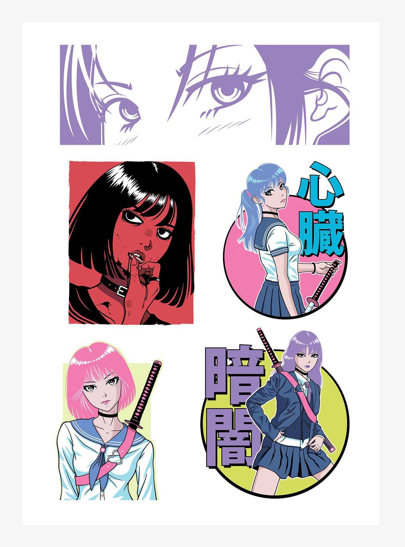 Anime Style Katana School Girl Kiss-Cut Sticker Sheet, , hi-res