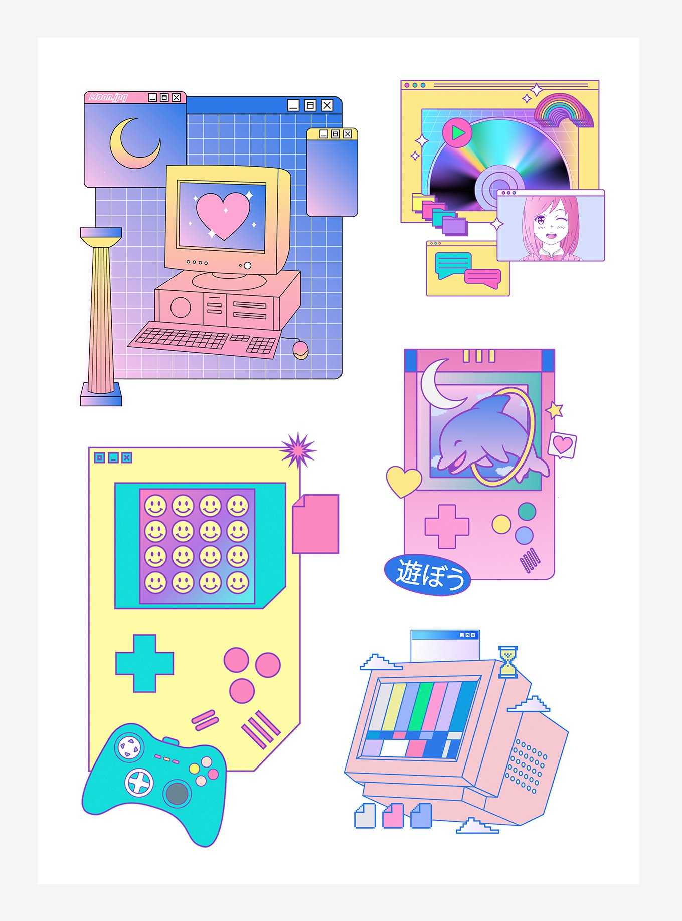 90's Nostalgia Gamer Kiss-Cut Sticker Sheet, , hi-res