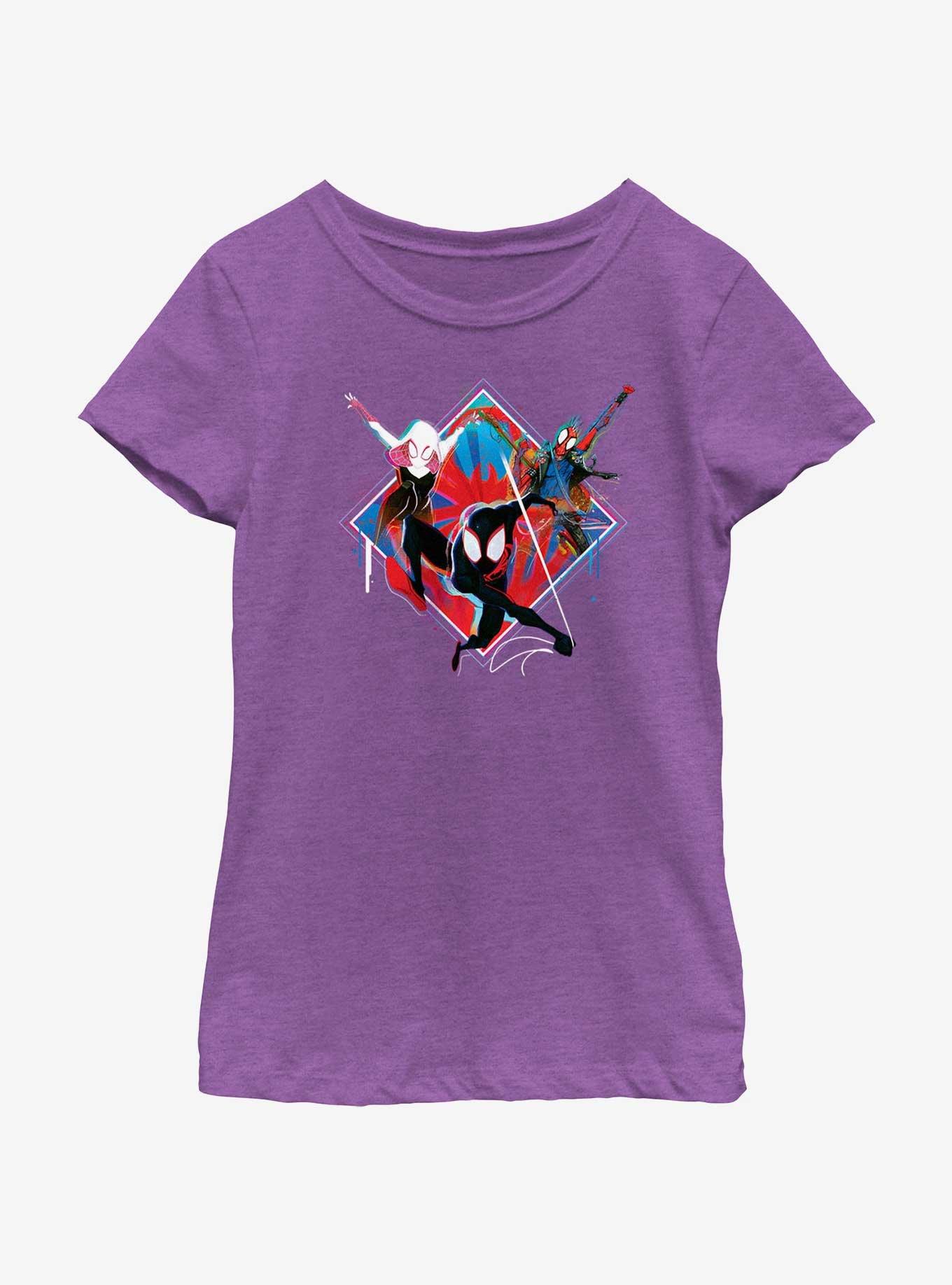 Marvel Spider-Man: Across The Spiderverse Trio Spider-Gwen Miles Morales and Spider-Punk Youth Girls T-Shirt, , hi-res