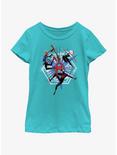 Marvel Spider-Man: Across The Spiderverse Trio Badge Spider-Punk Miles Morales Spider-Gwen Youth Girls T-Shirt, TAHI BLUE, hi-res