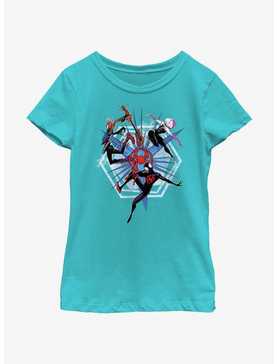 Marvel Spider-Man: Across The Spiderverse Trio Badge Spider-Punk Miles Morales Spider-Gwen Youth Girls T-Shirt, , hi-res