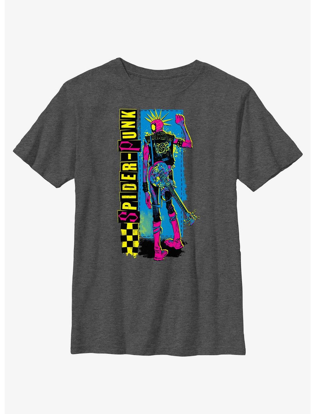 Marvel Spider-Man: Across The Spiderverse Spider-Punk Poster Youth T-Shirt, CHAR HTR, hi-res