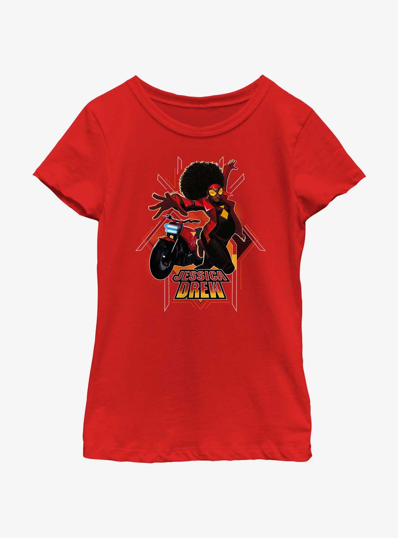 Marvel Spider-Man: Across The Spiderverse Jessica Drew Poster Youth Girls T-Shirt, RED, hi-res