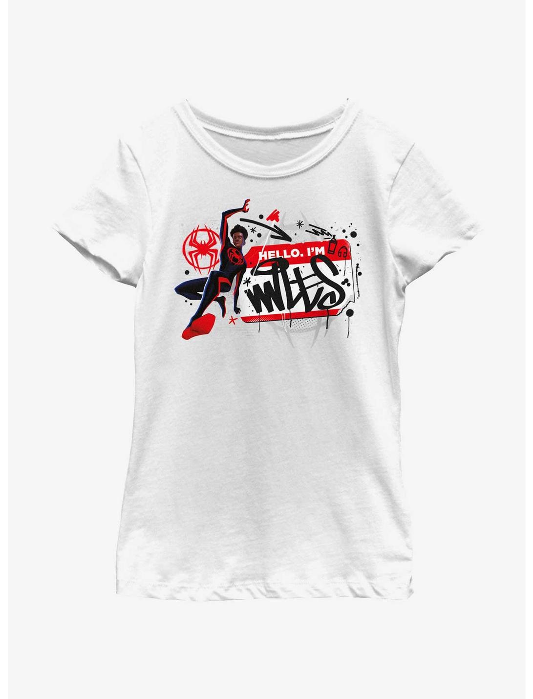 Marvel Spider-Man: Across The Spiderverse Miles Name Tag Youth Girls T-Shirt, WHITE, hi-res