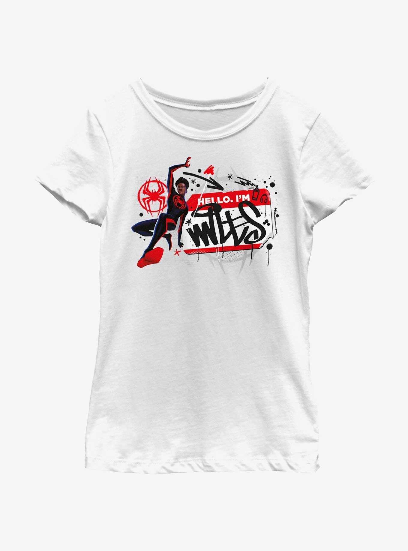 Marvel Spider-Man: Across The Spiderverse Miles Name Tag Youth Girls T-Shirt, , hi-res