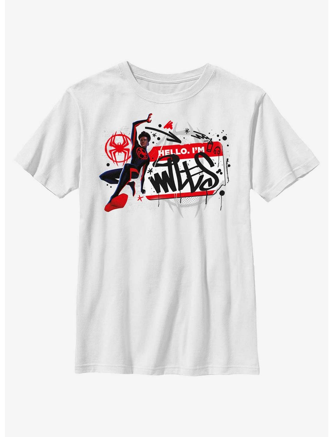 Marvel Spider-Man: Across The Spiderverse Miles Name Tag Youth T-Shirt, WHITE, hi-res