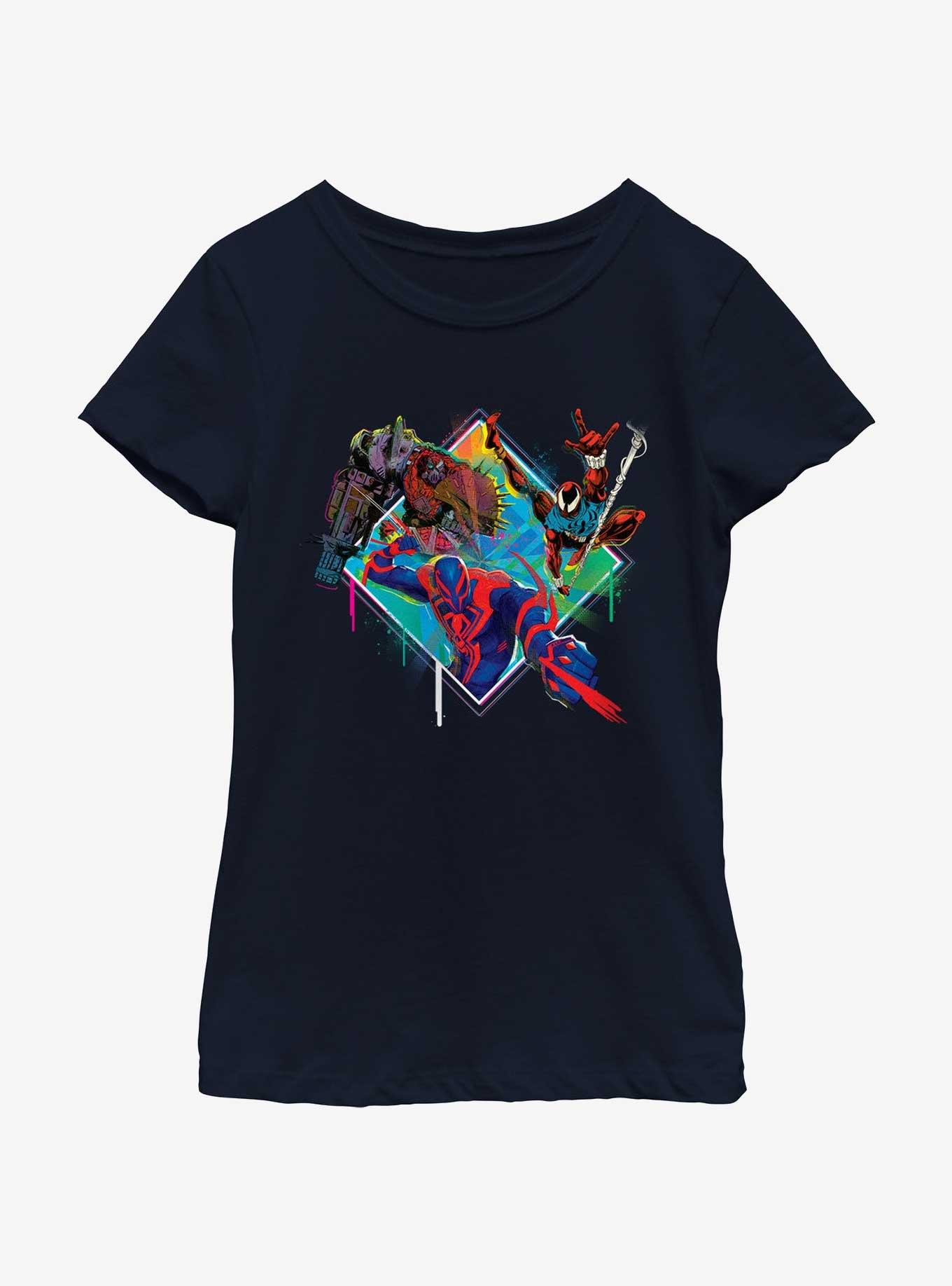 Marvel Spider-Man: Across The Spiderverse Trio Cyborg Scarlet Spider and Miguel O'Hara Badge Youth Girls T-Shirt, , hi-res
