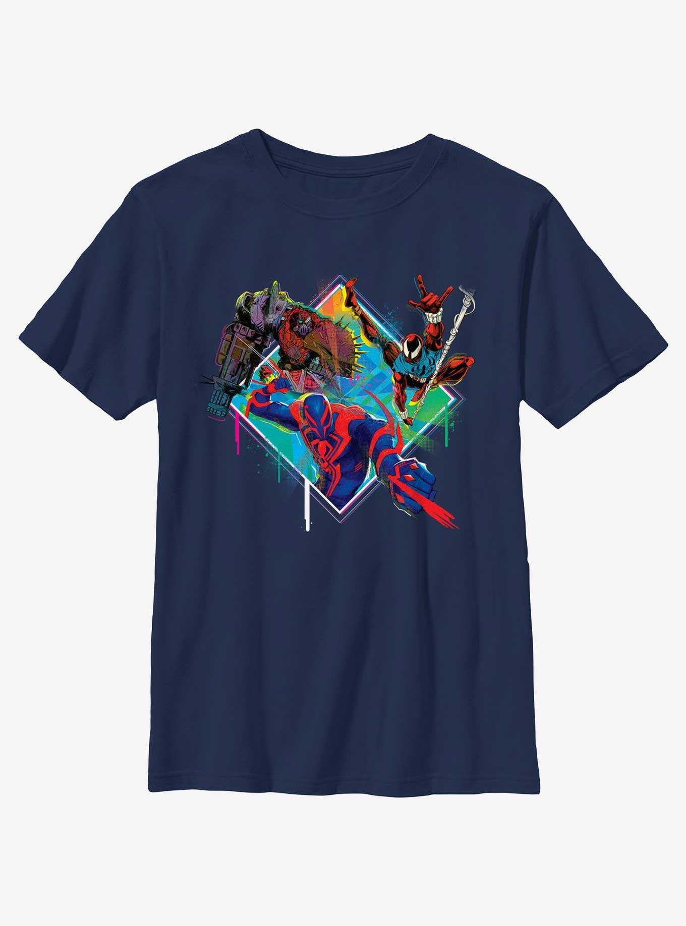 Marvel Spider-Man: Across The Spiderverse Trio Cyborg Scarlet Spider and Miguel O'Hara Badge Youth T-Shirt, , hi-res