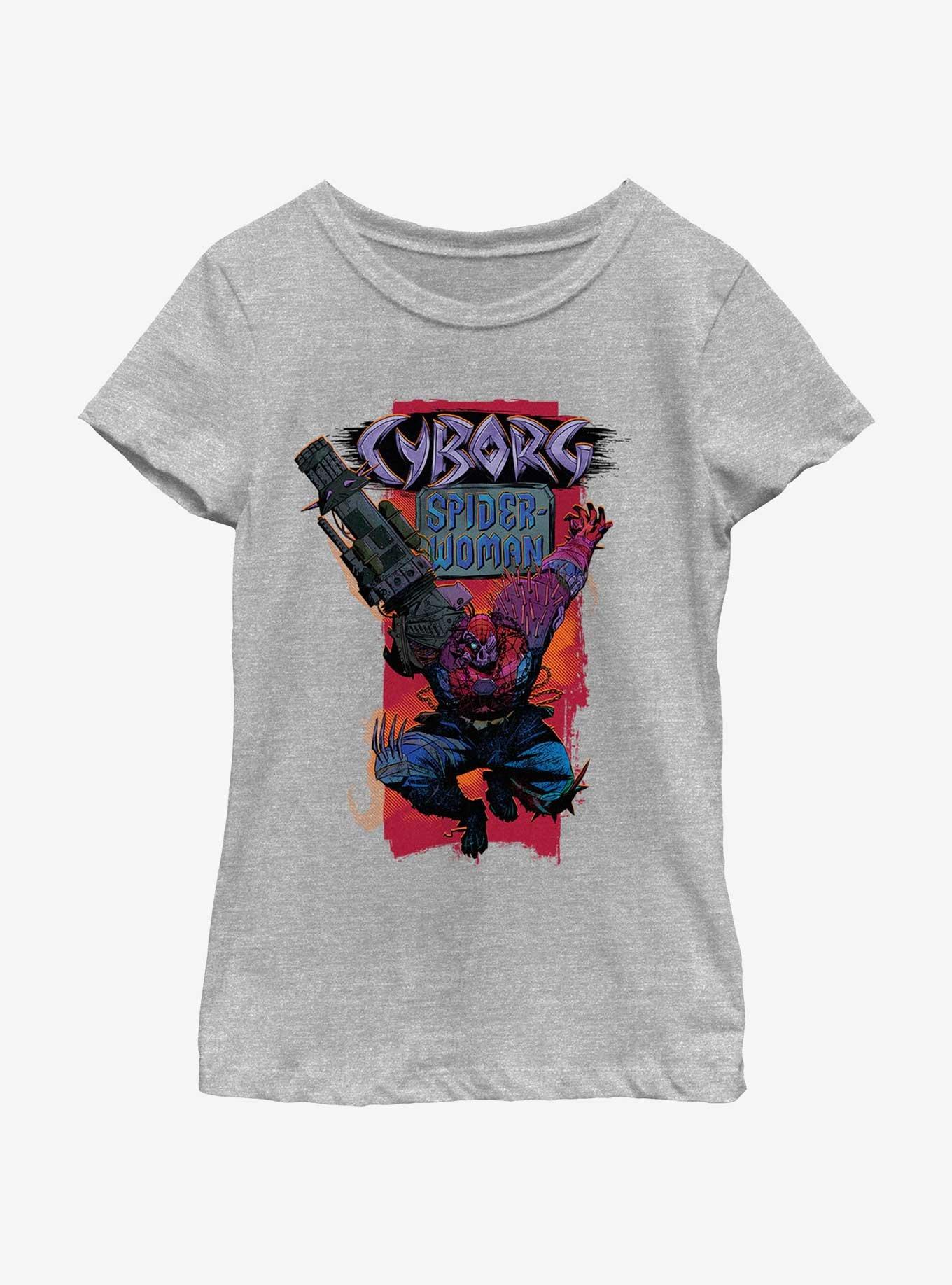 Marvel Spider-Man: Across The Spiderverse Cyborg Spider-Woman Badge Youth Girls T-Shirt, ATH HTR, hi-res