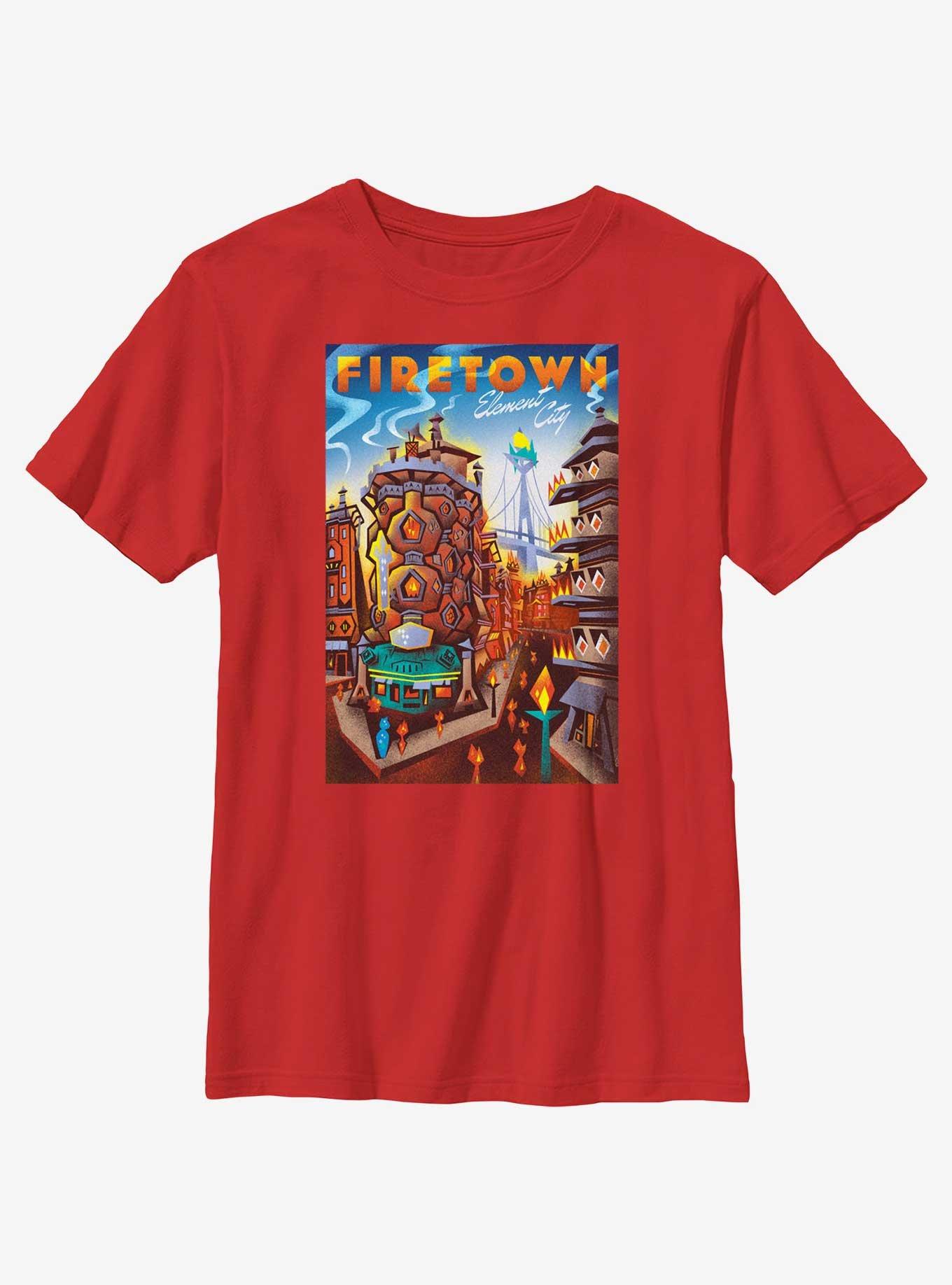 Disney Pixar Elemental Firetown Element City Poster Youth T-Shirt, RED, hi-res