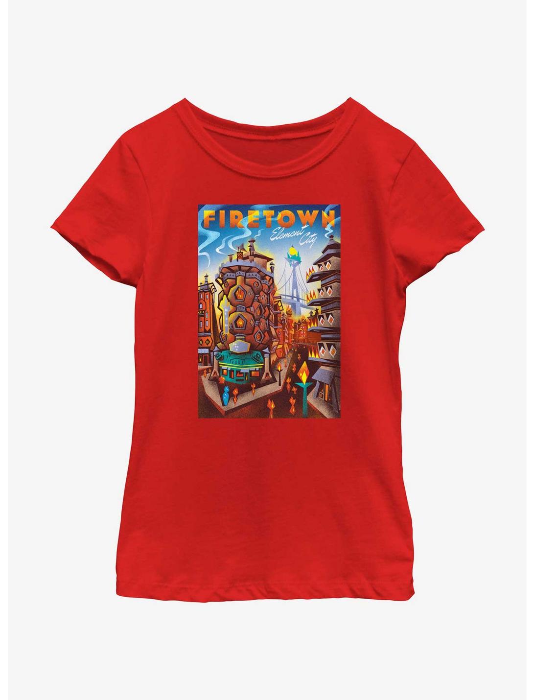 Disney Pixar Elemental Firetown Element City Poster Youth Girls T-Shirt, RED, hi-res