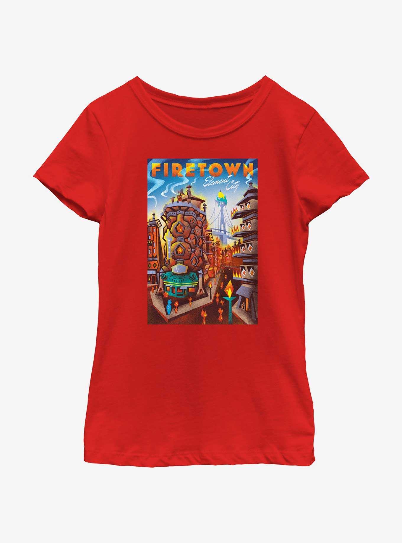 Disney Pixar Elemental Firetown Element City Poster Youth Girls T-Shirt, , hi-res