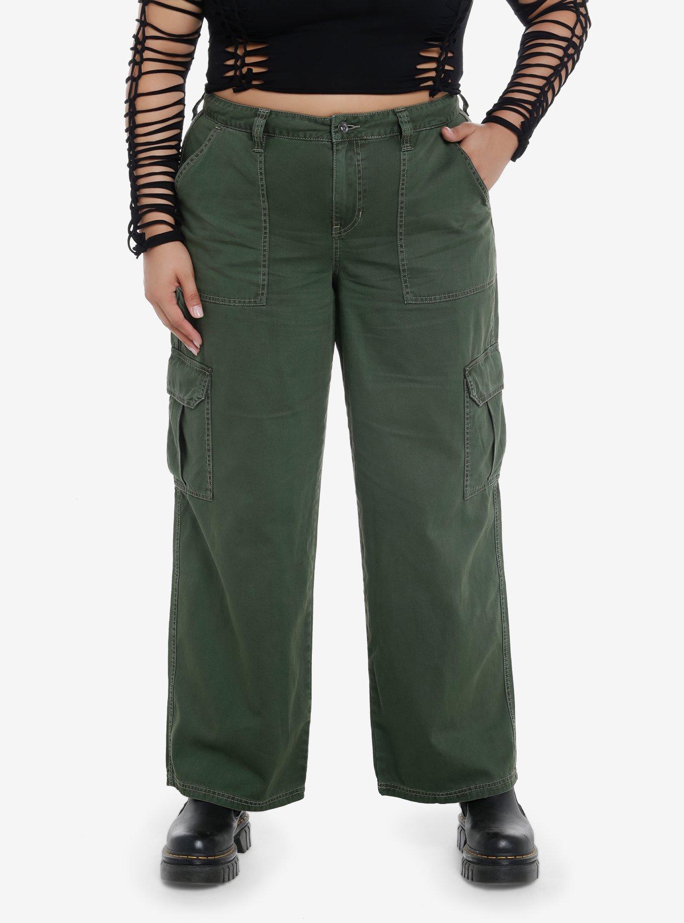Olive Contrast Stitch Carpenter Pants Plus Size, , hi-res
