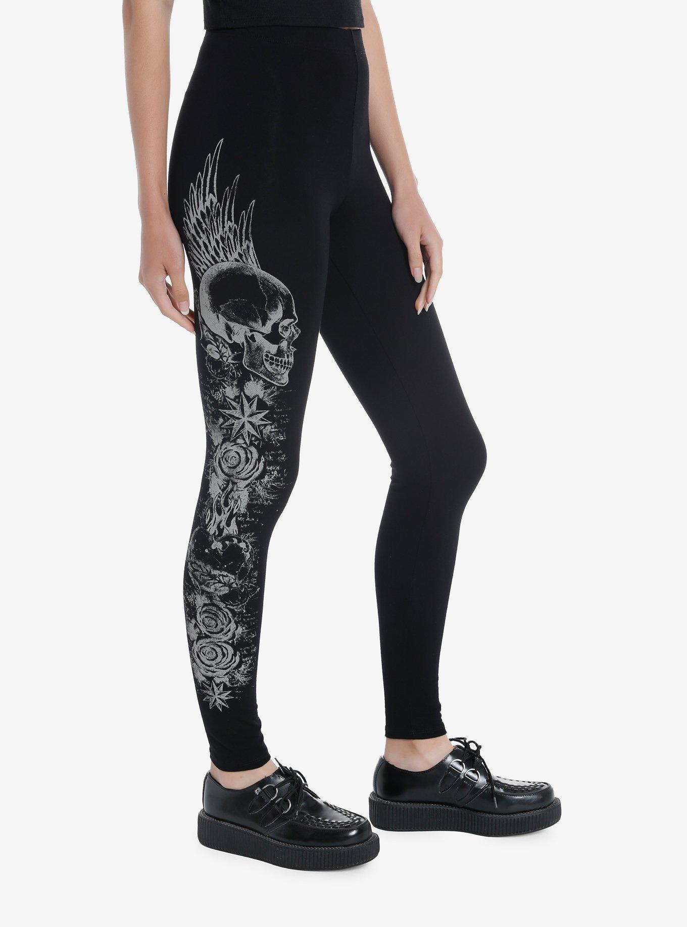 Winged Skull Leggings, GREY, hi-res