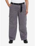 Grey Side Chain Carpenter Pants With Belt Plus Size, GREY, hi-res