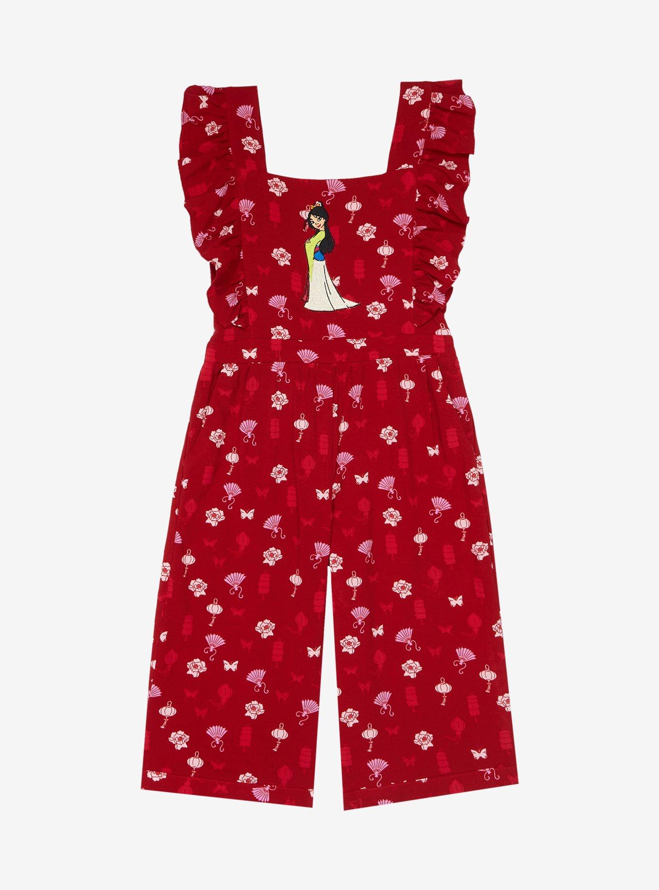 Our Universe Disney Mulan Icons Allover Print Toddler Ruffle Romper - BoxLunch Exclusive, RED, hi-res