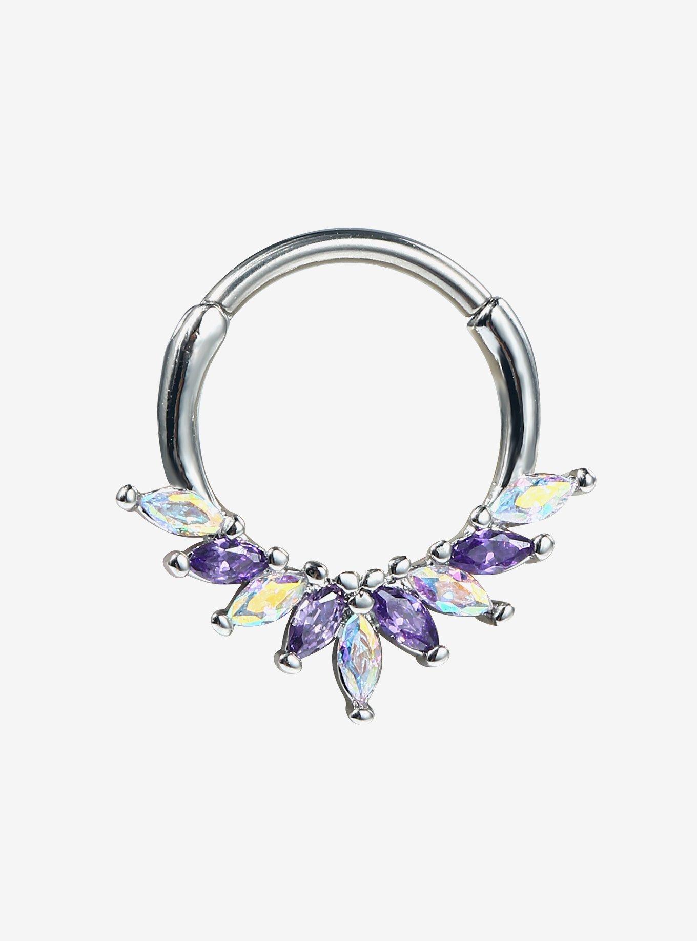Steel Purple Marquise Hinged Clicker, MULTI, hi-res