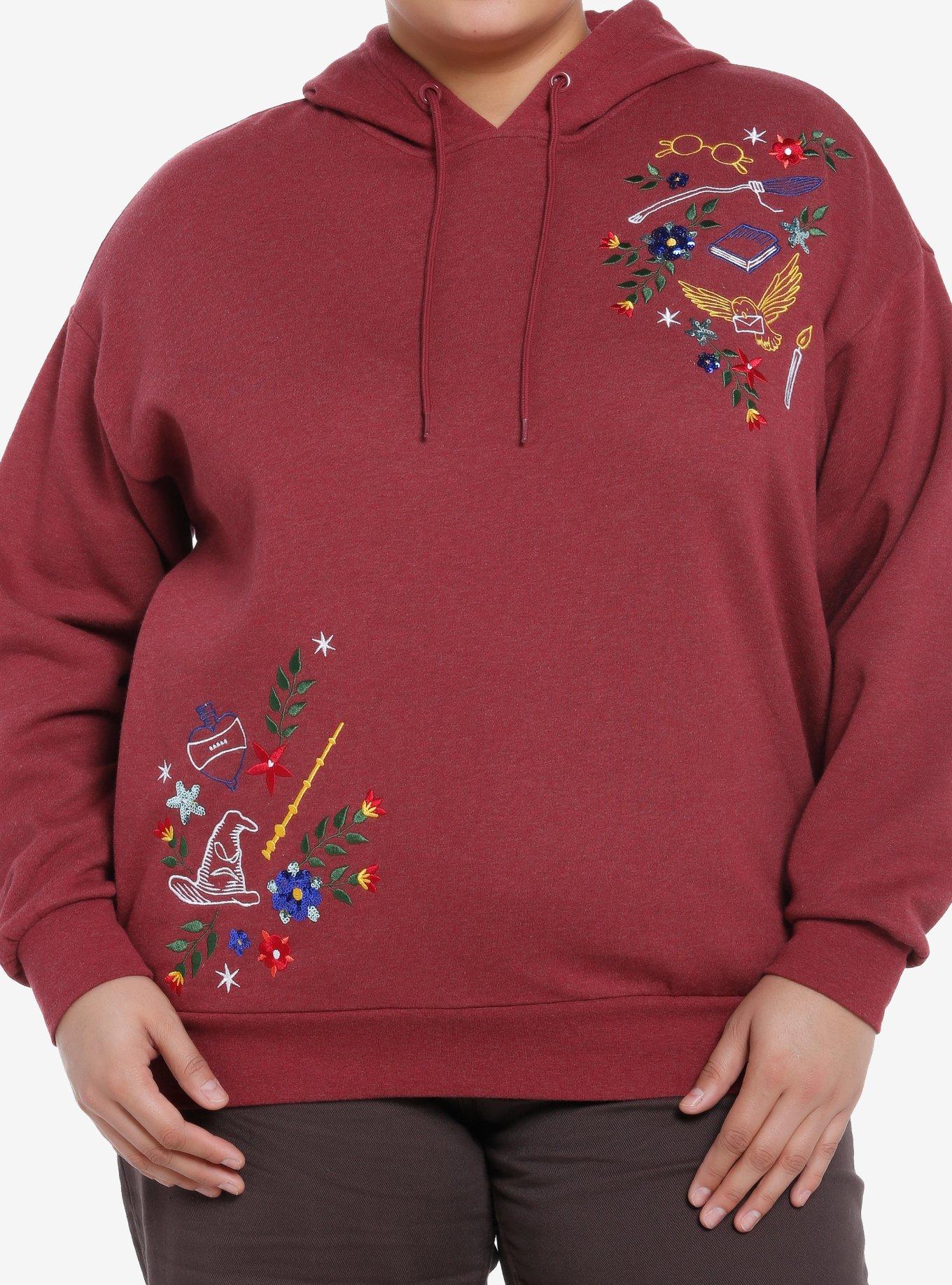 Her Universe Harry Potter Floral Icons Hoodie Plus Size Her Universe Exclusive, BRICK, hi-res