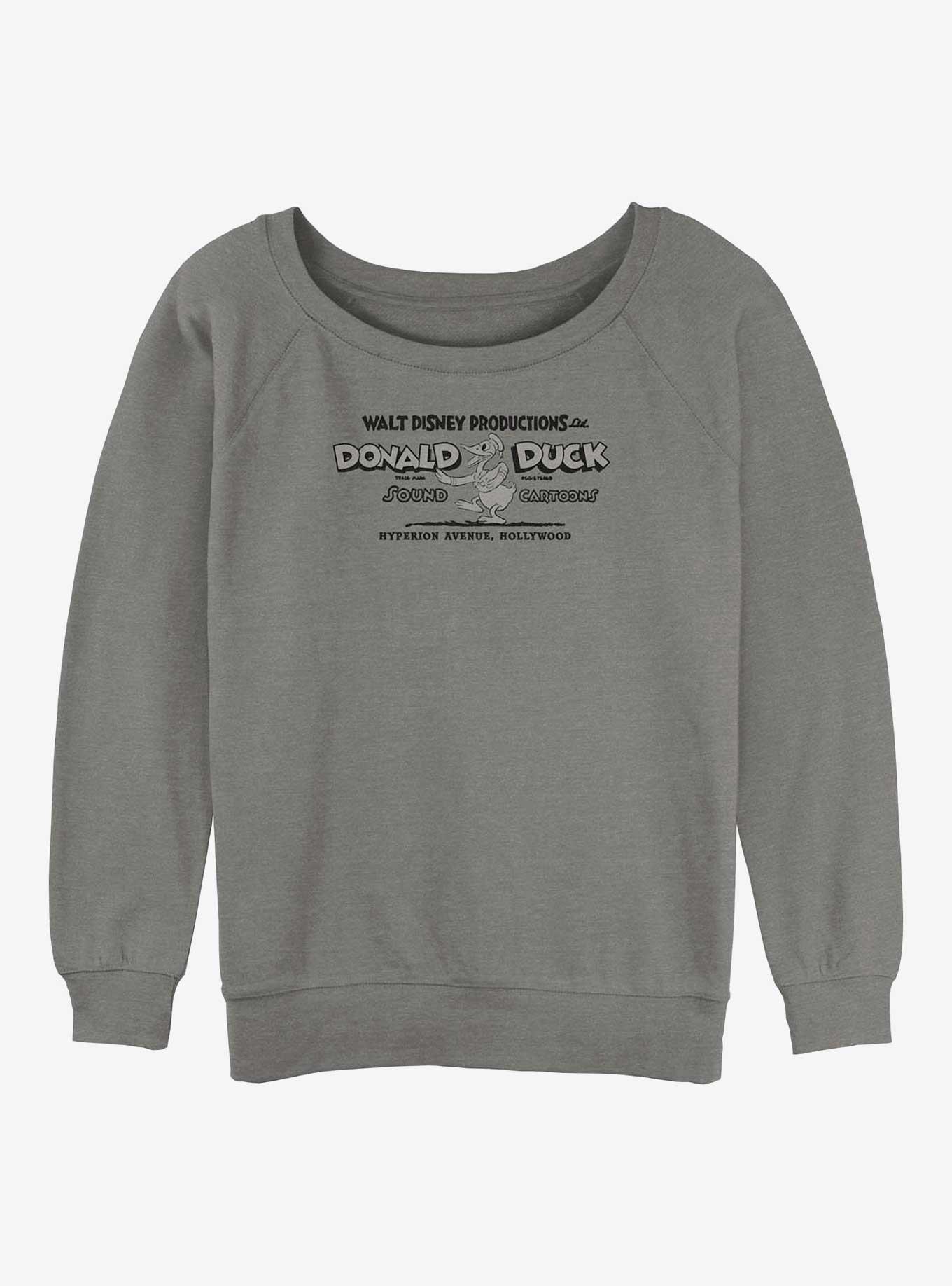 Disney100 Donald Duck Retro Walt Disney Productions Womens Slouchy Sweatshirt, GRAY HTR, hi-res