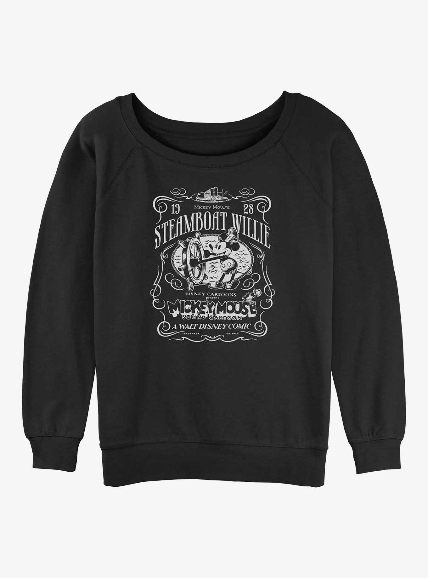 Disney100 Mickey Mouse Steamboat Willie Cartoon Womens Slouchy Sweatshirt, , hi-res