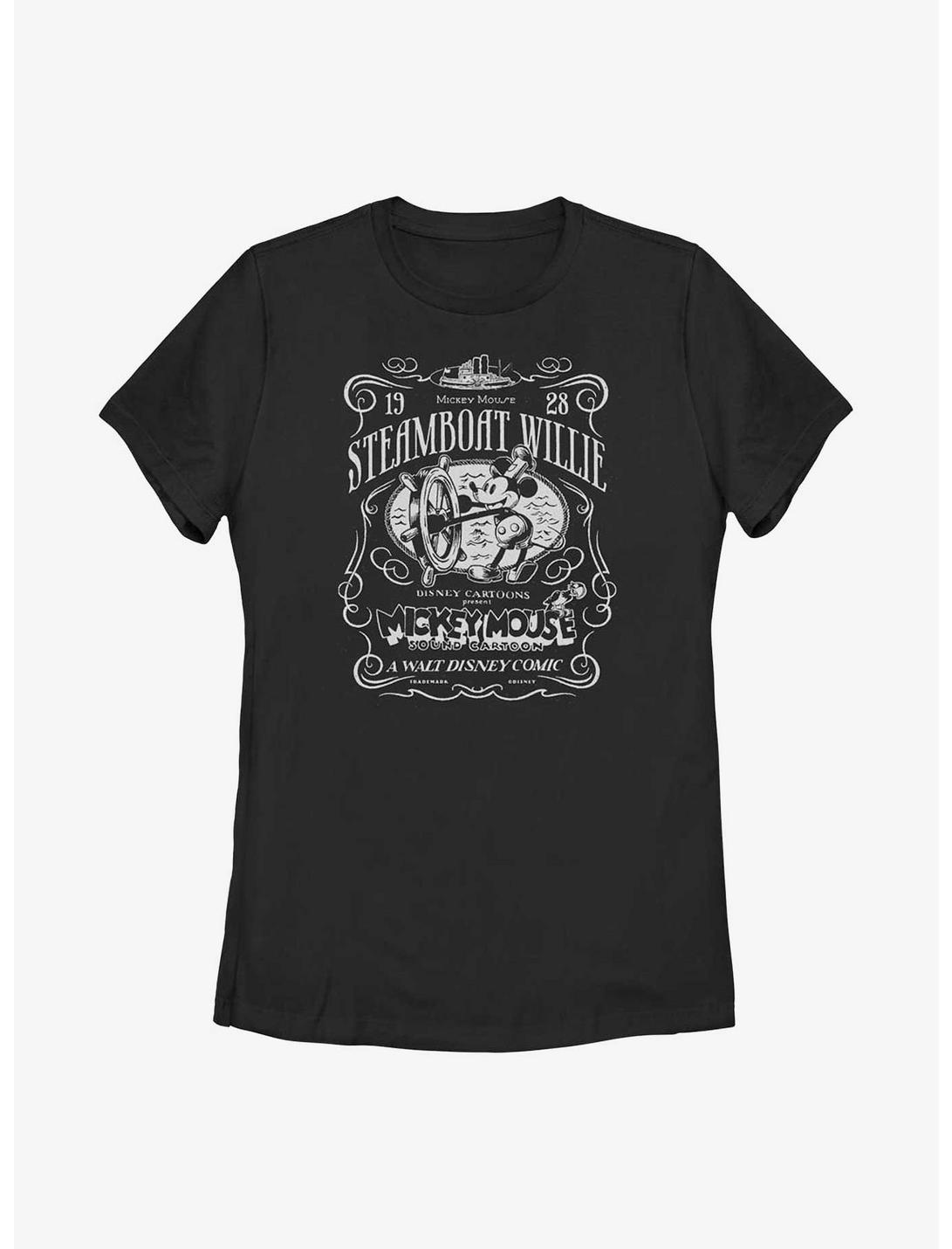Disney100 Mickey Mouse Steamboat Willie Cartoon Womens T-Shirt, BLACK, hi-res