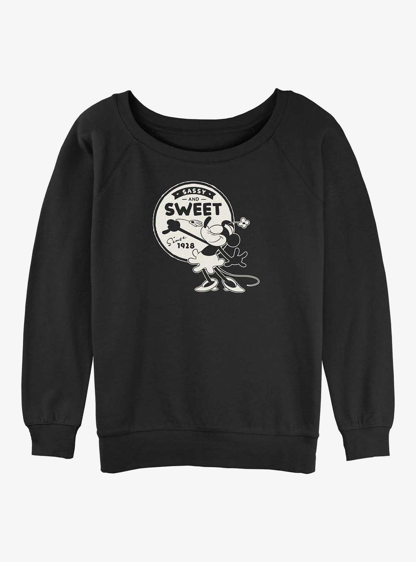 Disney100 Minnie Mouse Sassy And Sweet Since 1928 Womens Slouchy Sweatshirt, , hi-res