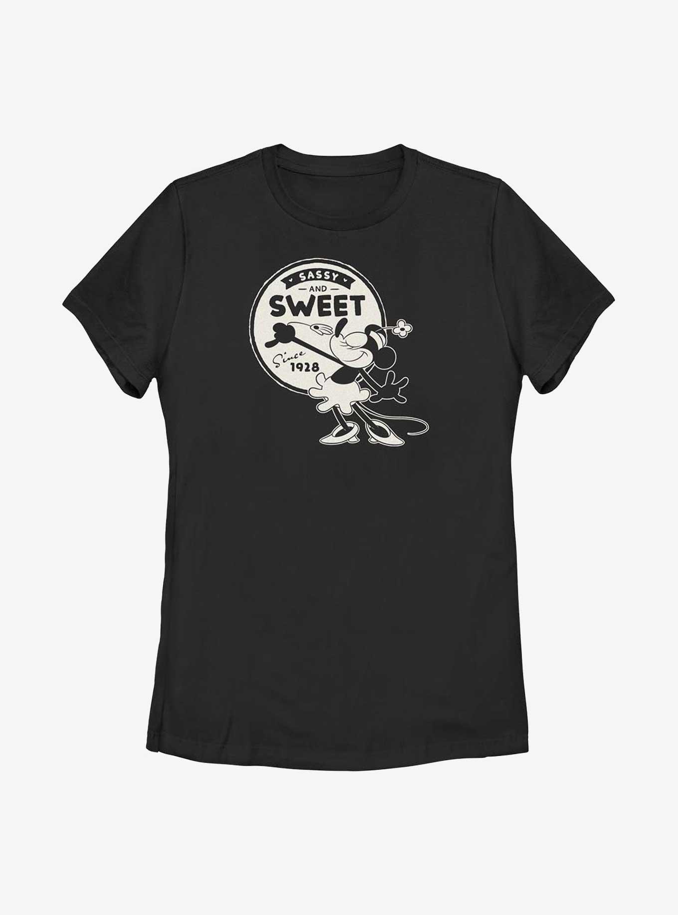 Disney100 Minnie Mouse Sassy And Sweet Since 1928 Womens T-Shirt, BLACK, hi-res