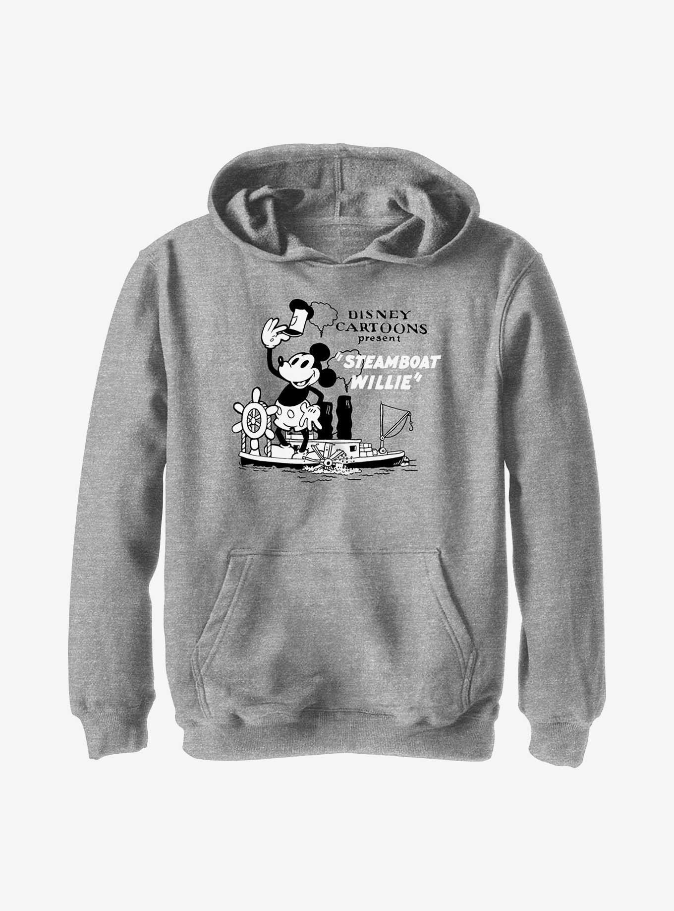 Disney100 Mickey Mouse Steamboat Willie Youth Hoodie, ATH HTR, hi-res