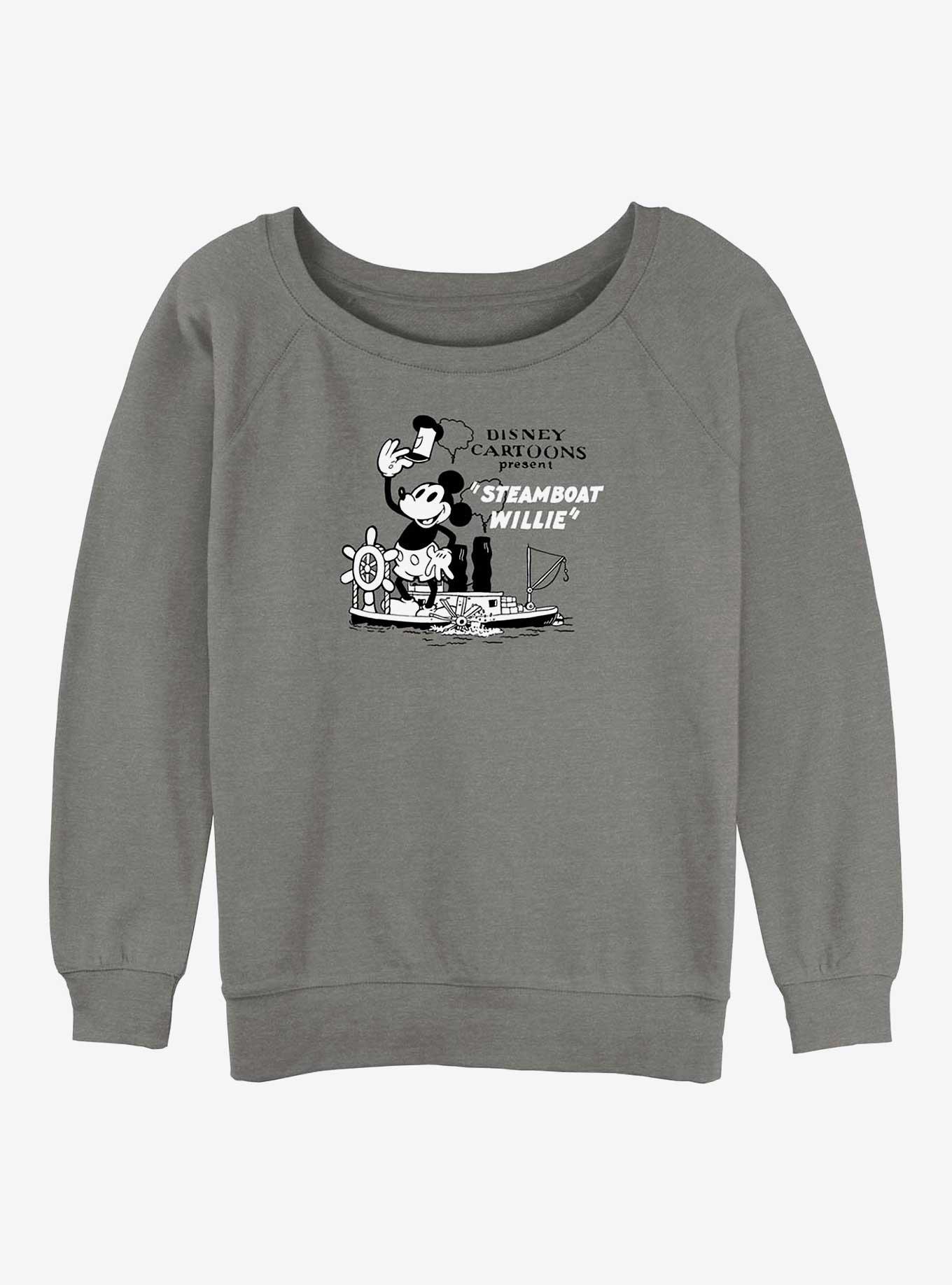 Disney100 Mickey Mouse Steamboat Willie Womens Slouchy Sweatshirt, GRAY HTR, hi-res