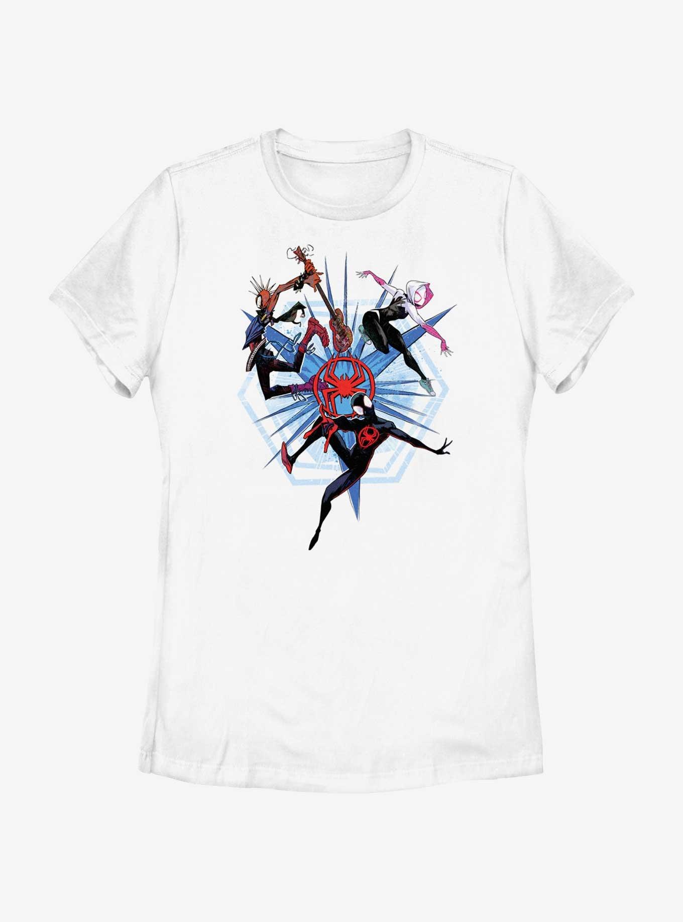 Marvel Spider-Man: Across The Spiderverse Trio Badge Spider-Punk Miles Morales Spider-Gwen Womens T-Shirt, , hi-res