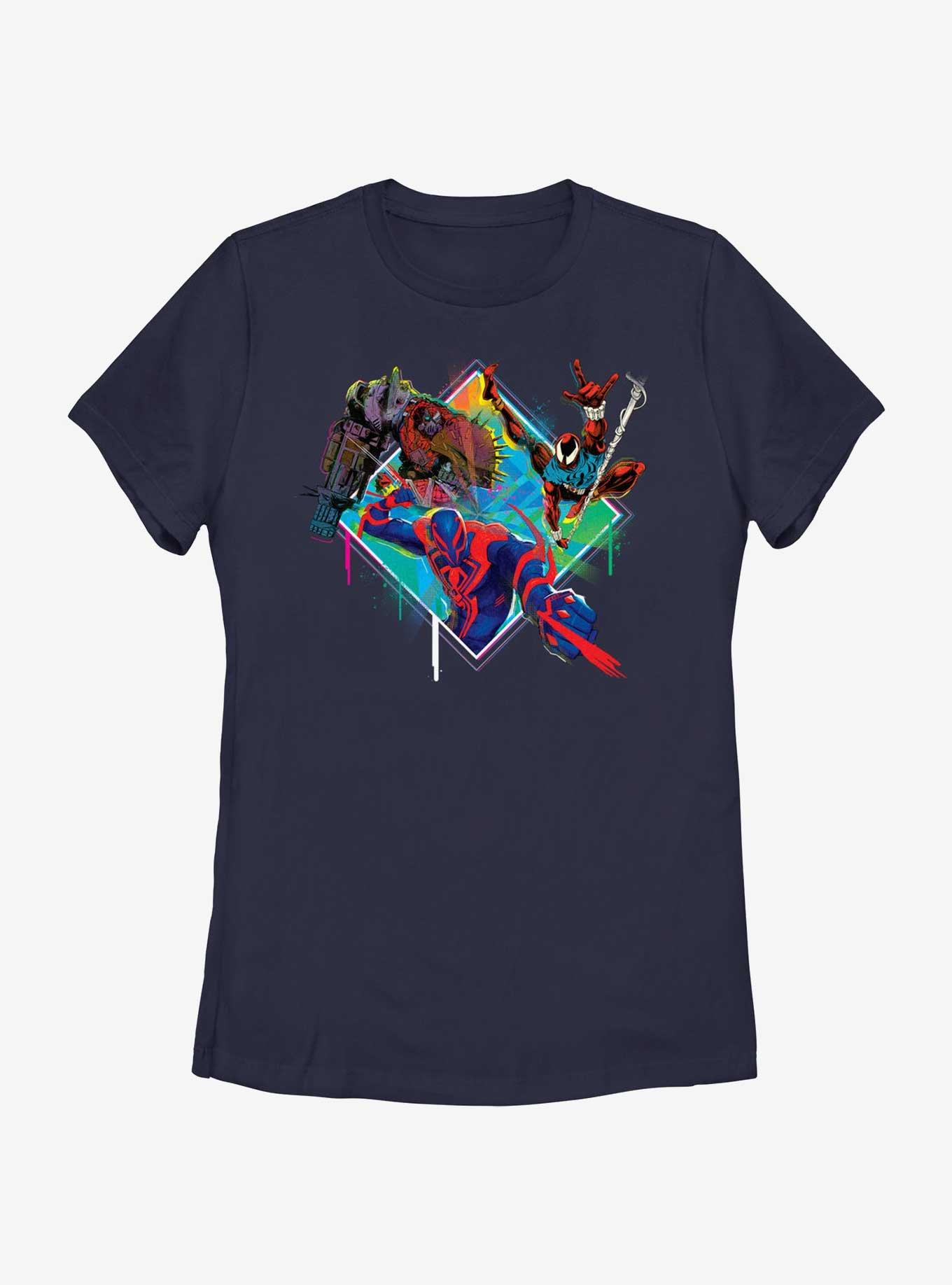 Marvel Spider-Man: Across The Spiderverse Trio Cyborg Scarlet Spider and Miguel O'Hara Badge Womens T-Shirt, , hi-res