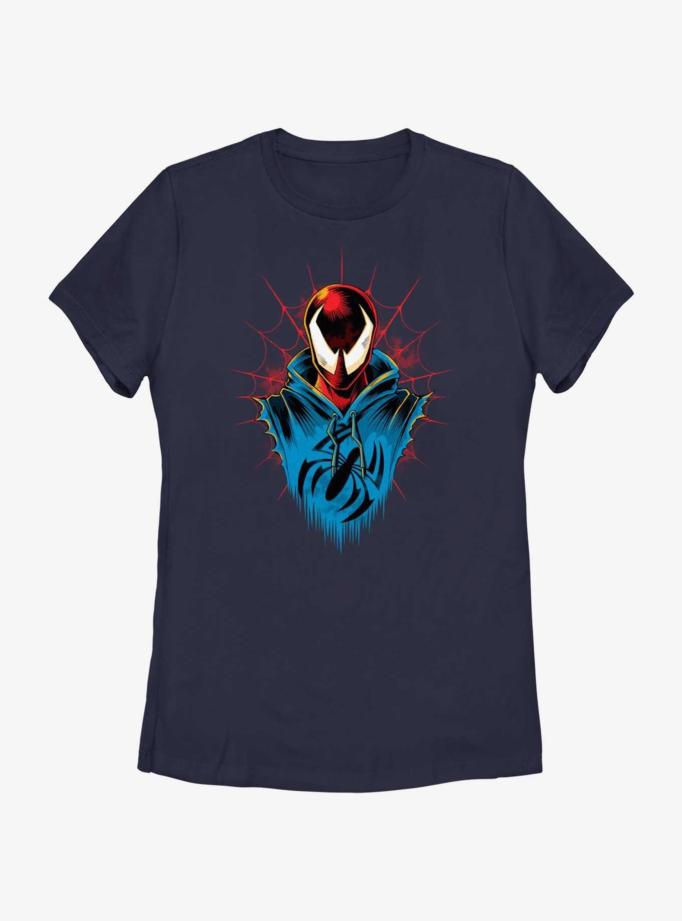 Marvel Spider-Man: Across The Spiderverse Scarlet Spider Head Womens T-Shirt, NAVY, hi-res view 1