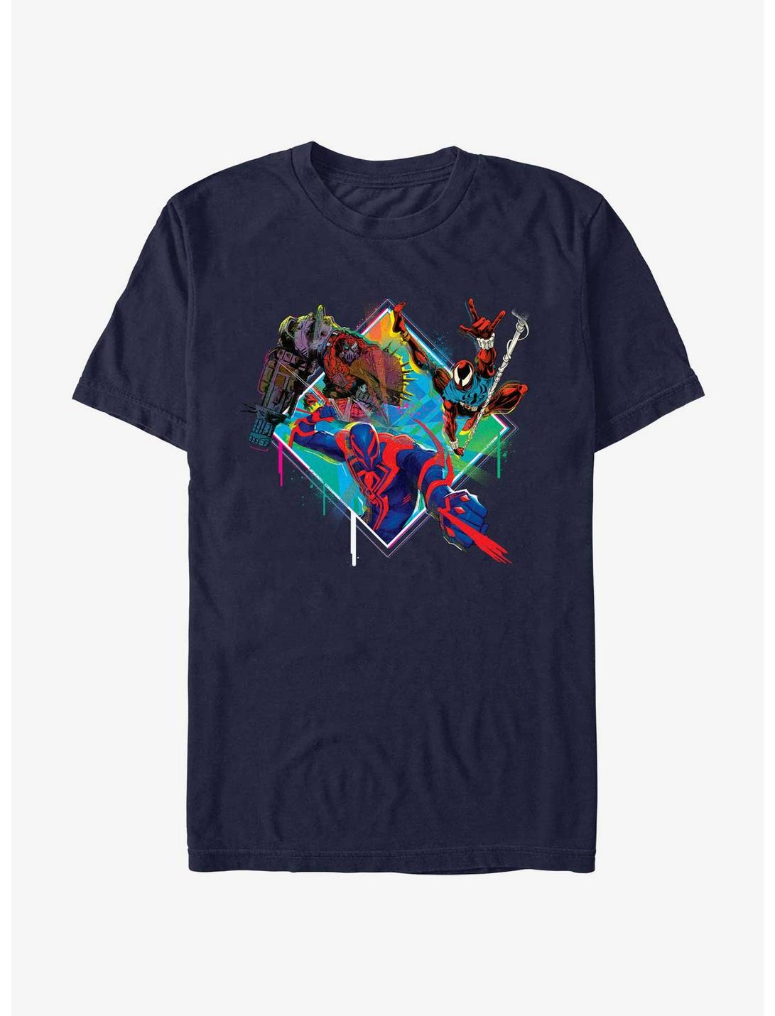 Marvel Spider-Man: Across The Spiderverse Trio Cyborg Scarlet Spider and Miguel O'Hara Badge T-Shirt, NAVY, hi-res